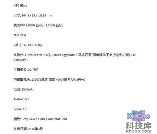 HTC新旗舰配置单